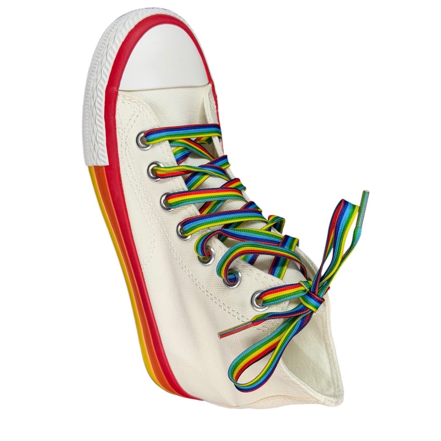 Rainbow Pride Fashion Sneakers Sole Canvas High-Top Sneakers With Multicolor Laces Unisex SZ 35/ US 6.5/7 Women's Youth Sz 4.5-5 Boys NEW
