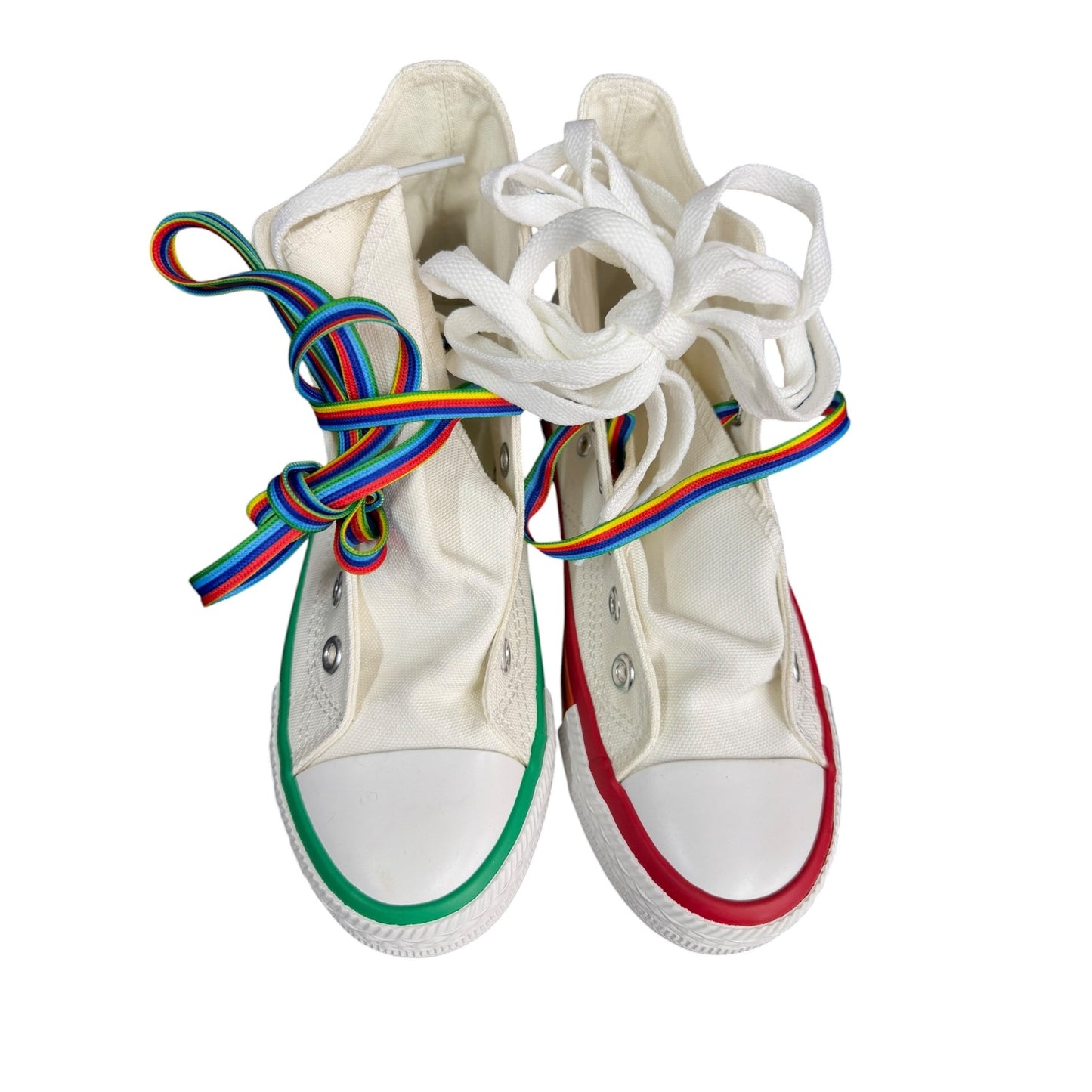Rainbow Pride Fashion Sneakers Sole Canvas High-Top Sneakers With Multicolor Laces Unisex SZ 35/ US 6.5/7 Women's Youth Sz 4.5-5 Boys NEW
