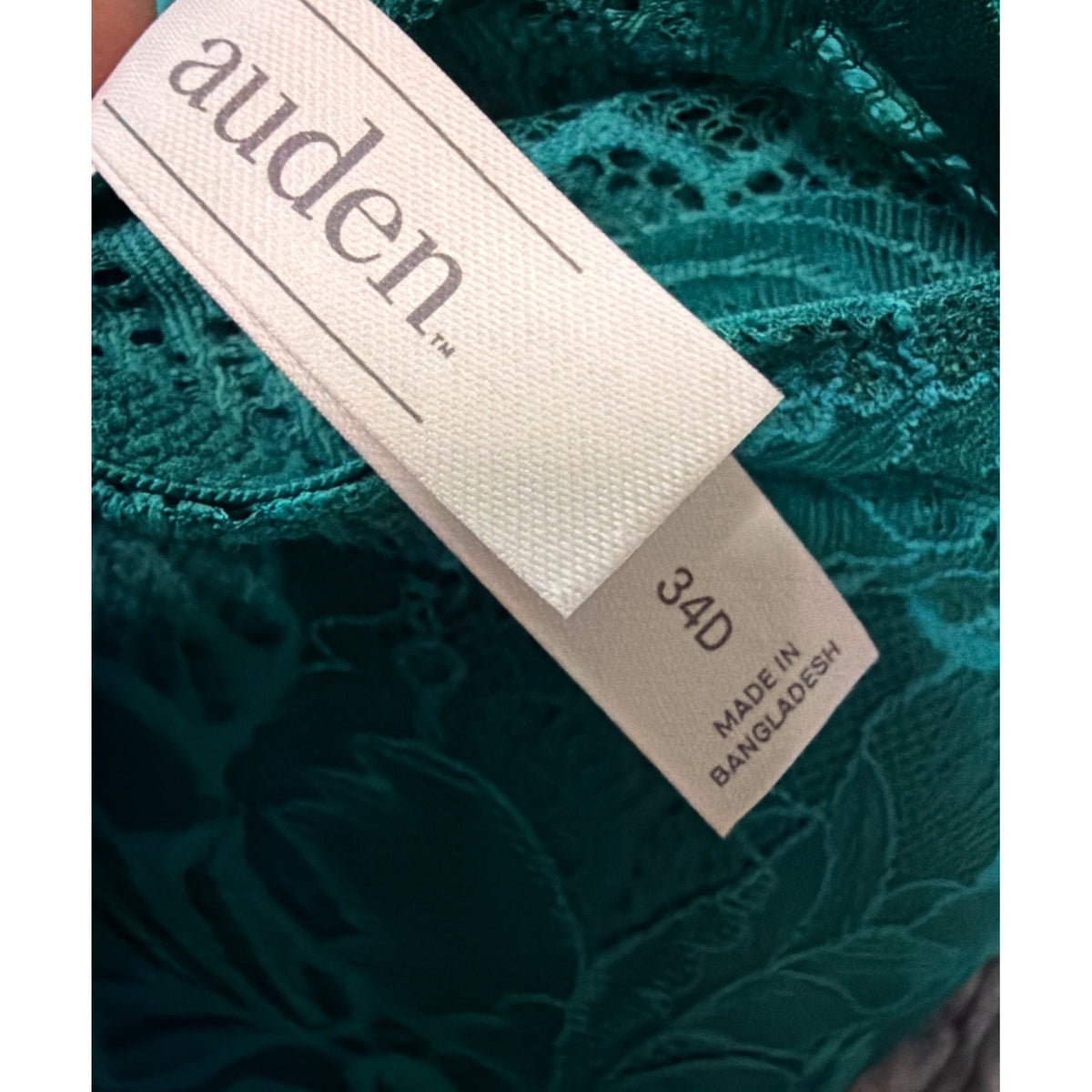 Auden 34D Aqua Lace Push-Up Bra With Racerback Teal Adjusting Straps NWT