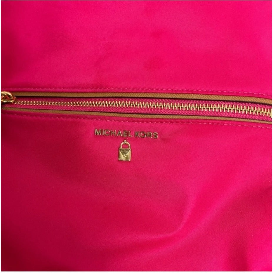 Michael Kors Kelcey Fuchsia Nylon Backpack With Leather Trim & Gold-Tone Hardware
