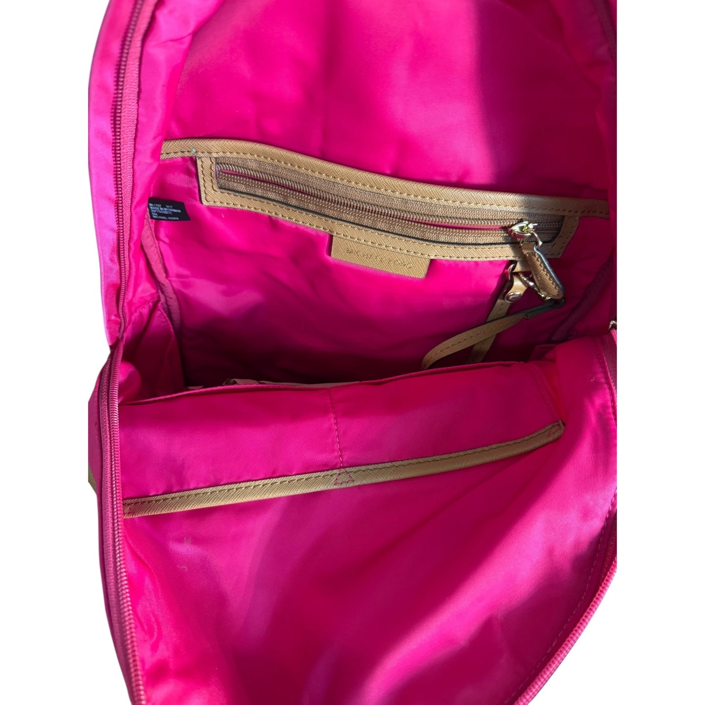 Michael Kors Kelcey Fuchsia Nylon Backpack With Leather Trim & Gold-Tone Hardware