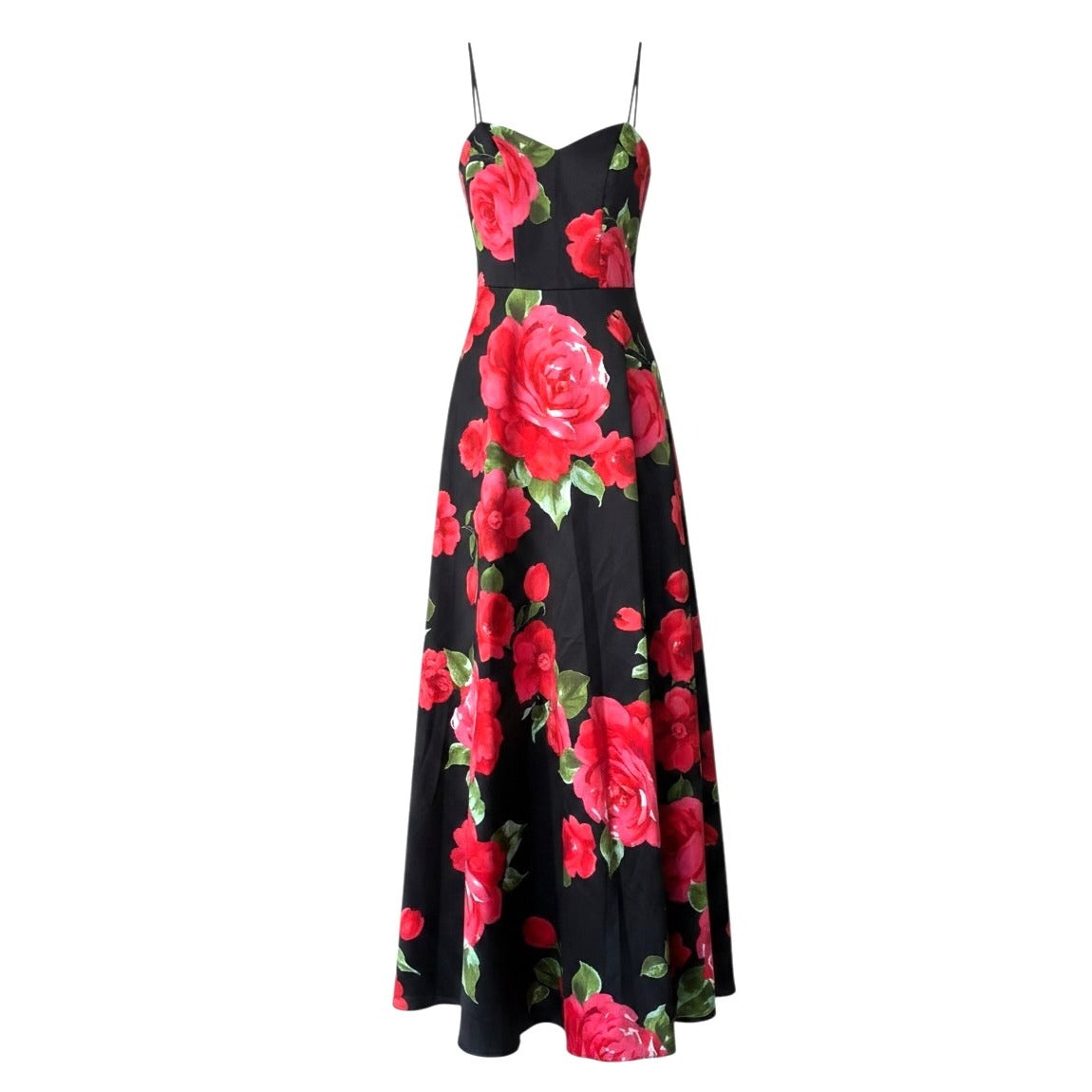 B. Darlin Black & Red Floral Spaghetti Strap Maxi Dress Size 0