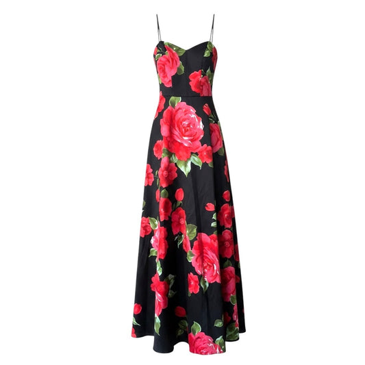 B. Darlin Black & Red Floral Spaghetti Strap Maxi Dress Size 0