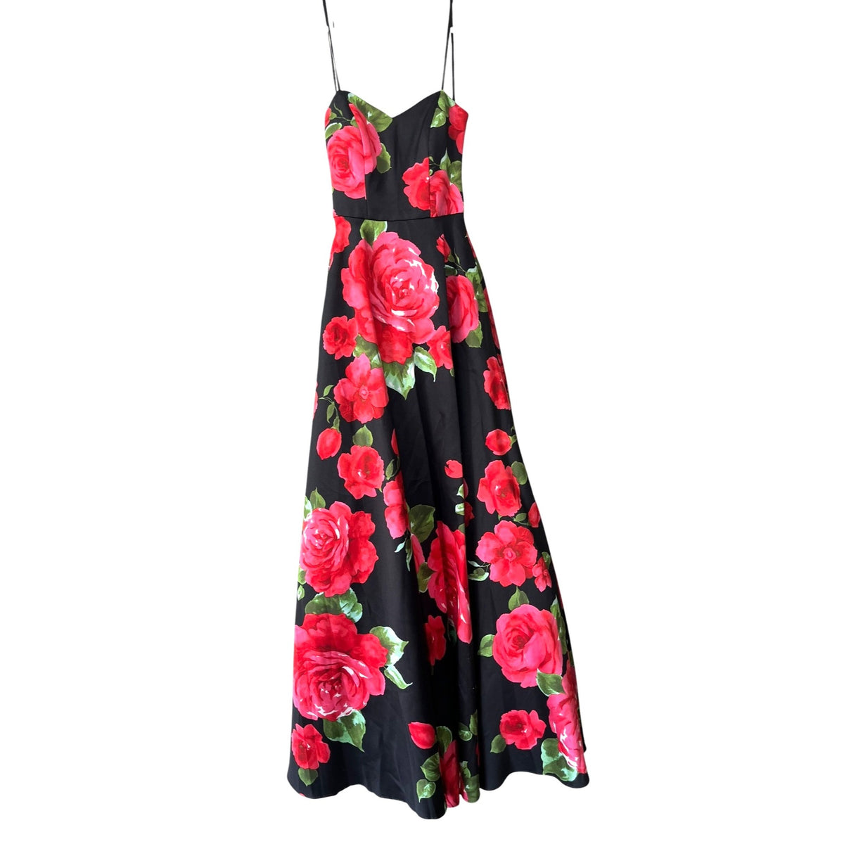 B. Darlin Black & Red Floral Spaghetti Strap Maxi Dress Size 0