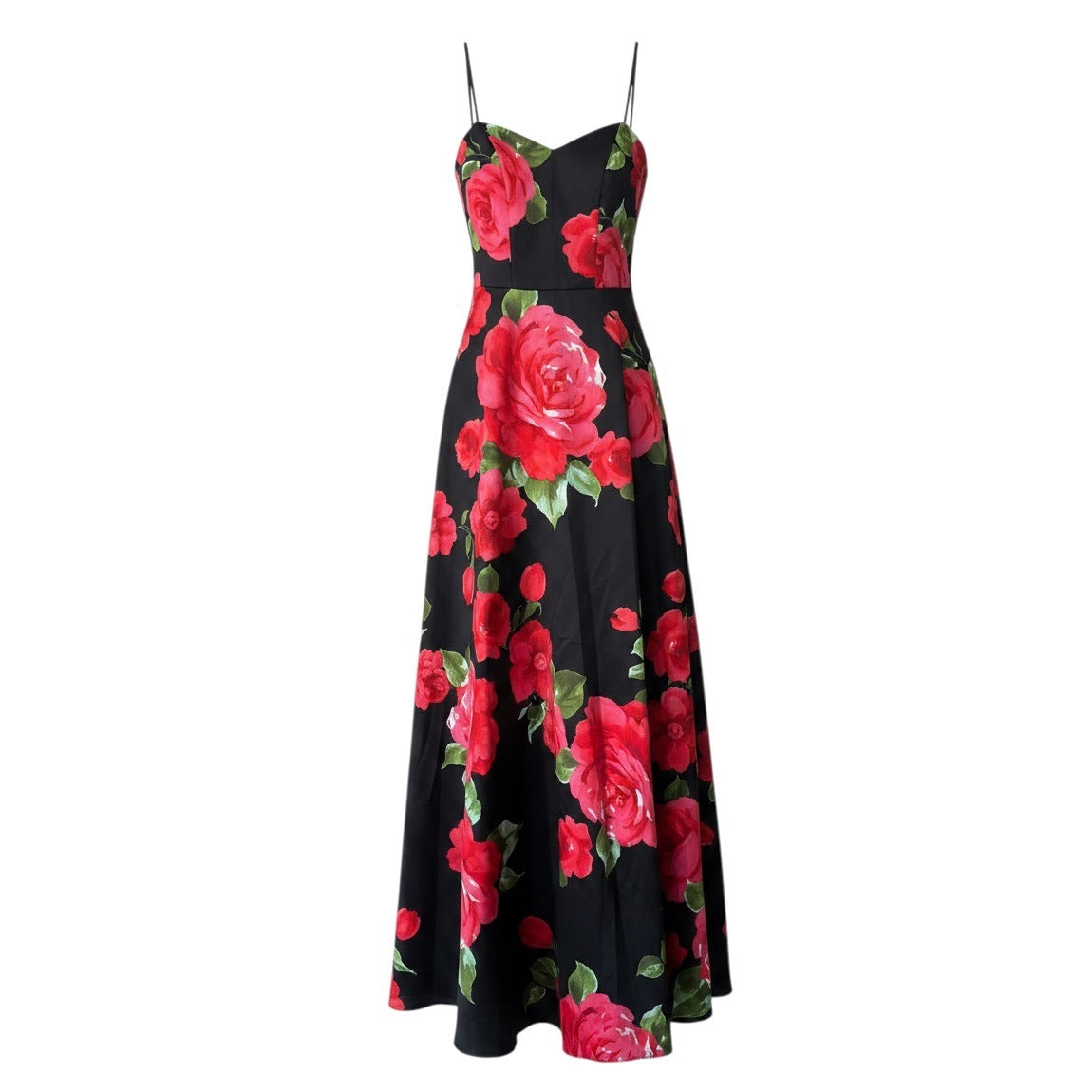 B. Darlin Black & Red Floral Spaghetti Strap Maxi Dress Size 0