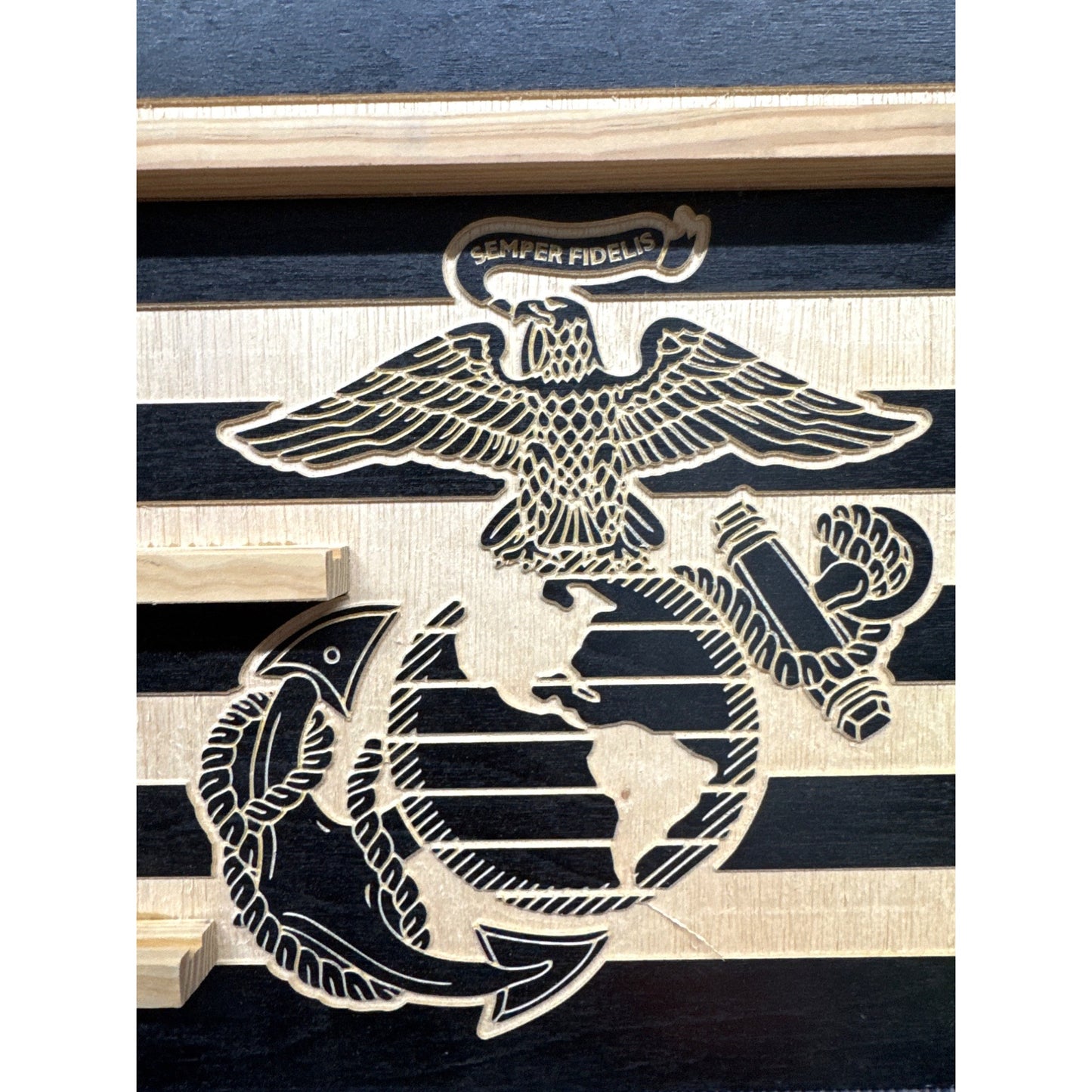 Handcrafted Wooden Marine Corps Challenge Coin Flag Display With Semper Fidelis Design