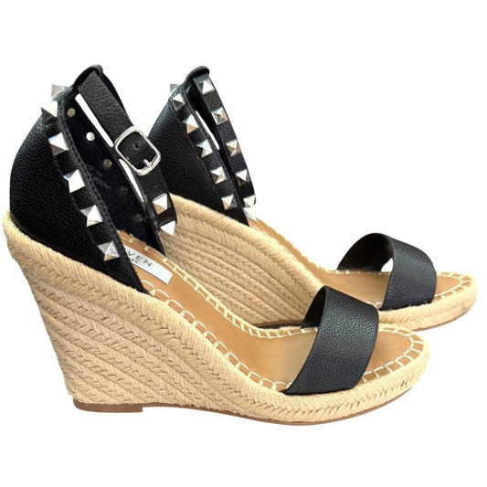 Steven New York Black Espadrille Wedge Sandals Size 8
