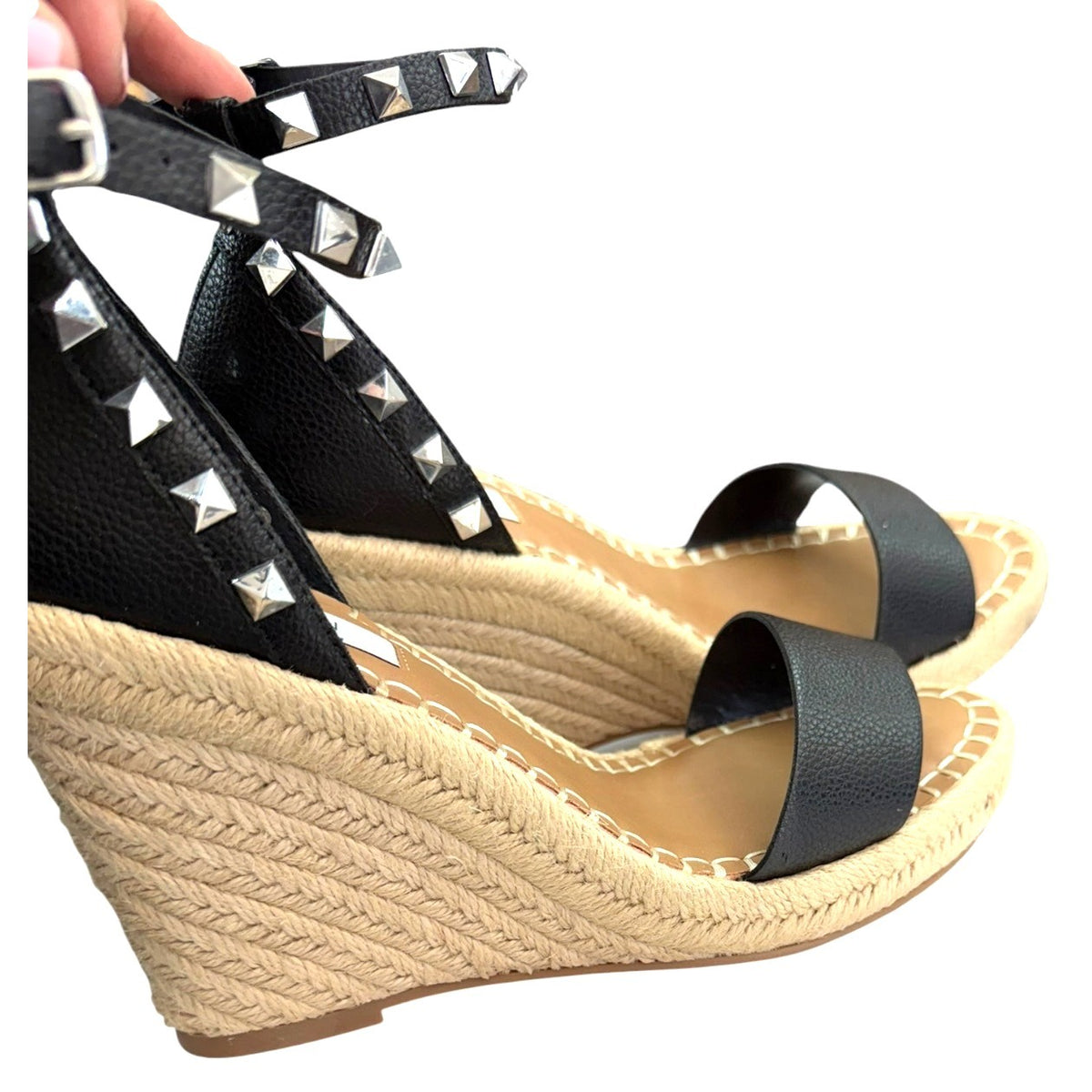 Steven New York Black Espadrille Wedge Sandals Size 8
