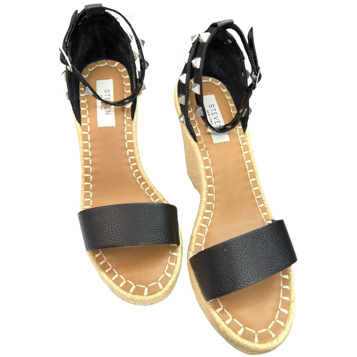 Steven New York Black Espadrille Wedge Sandals Size 8