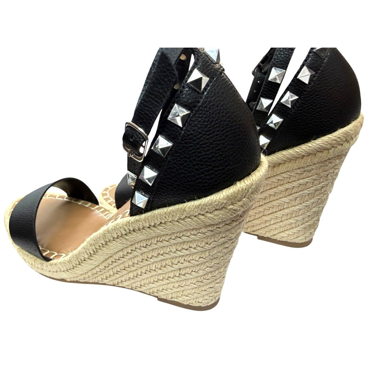 Steven New York Black Espadrille Wedge Sandals Size 8