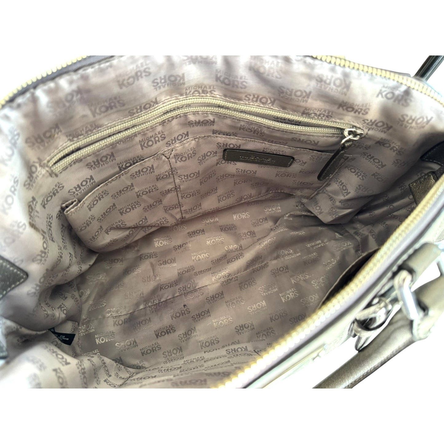 Michael Kors Gunmetal Saffiano Leather Satchel Bag With Adjustable Strap