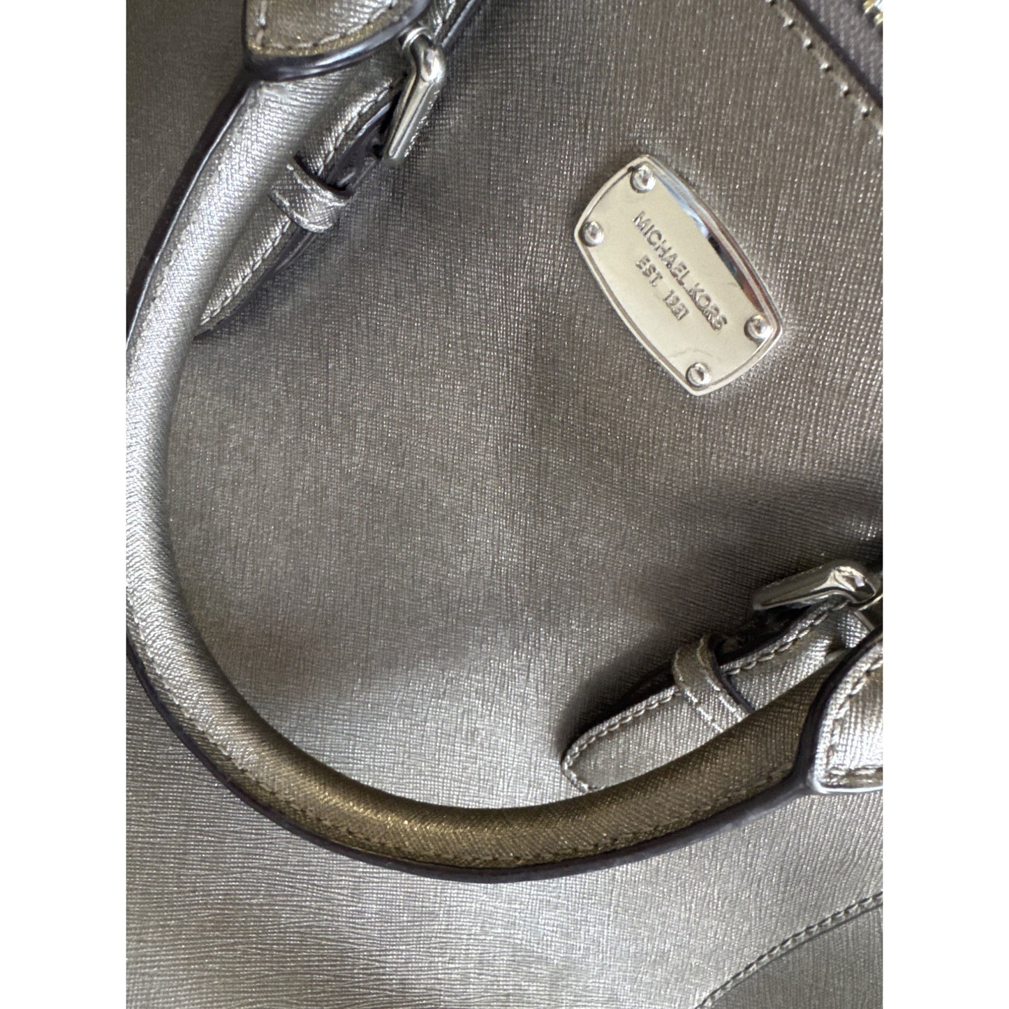 Michael Kors Gunmetal Saffiano Leather Satchel Bag With Adjustable Strap
