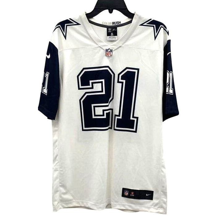 Nike NFL Team Color Rush Jersey Ezekiel Elliott #21 White & Navy Mens Size L