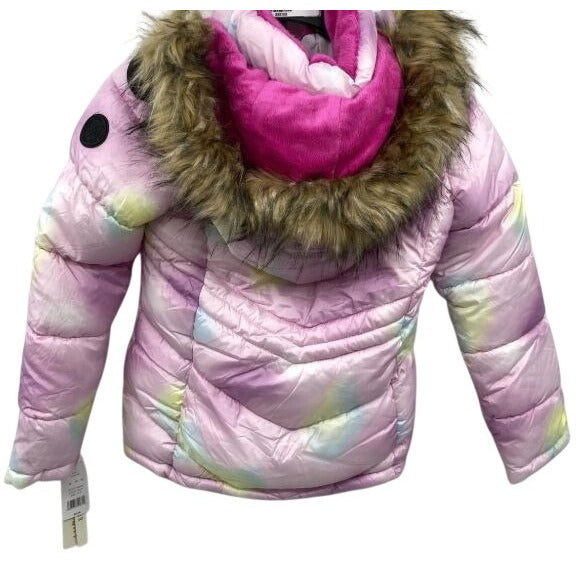 Madden Girl Girls Size 14/16 Multi-Color Puffer Jacket With Faux Fur Hood NWT