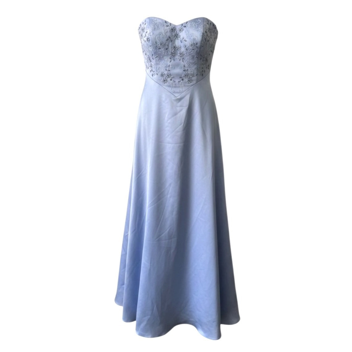 Alfred Angelo Cornflower Blue Strapless A-Line Gown With Beaded Bodice Size 12