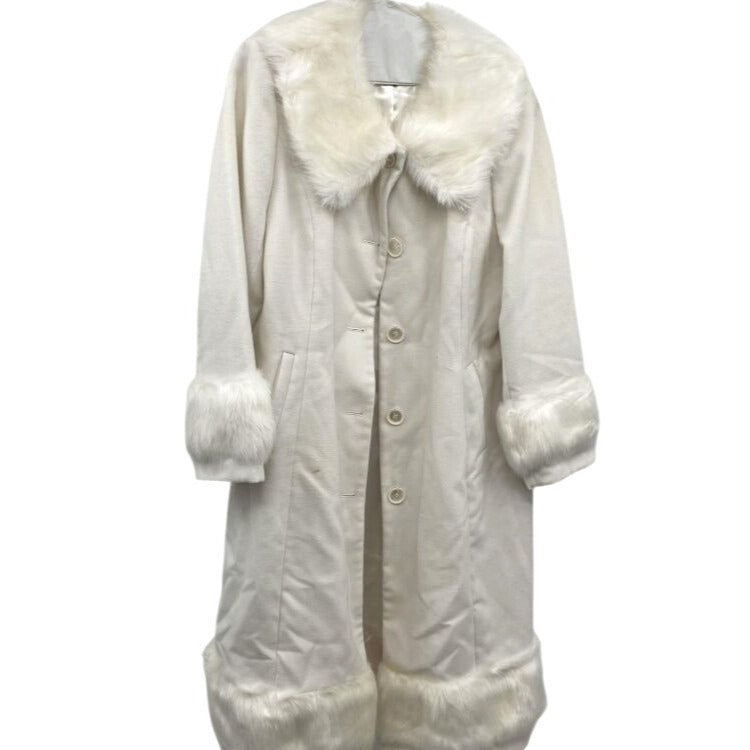 Luxe by Especially Yours White Faux Fur Trim Long Coat & Matching Hat Set Size 1X