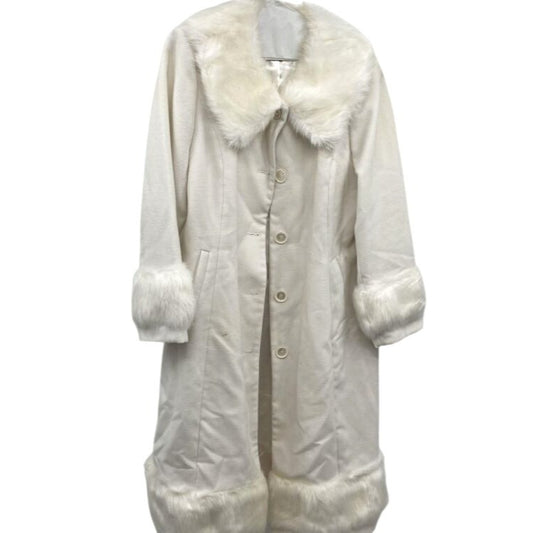 Luxe by Especially Yours White Faux Fur Trim Long Coat & Matching Hat Set Size 1X