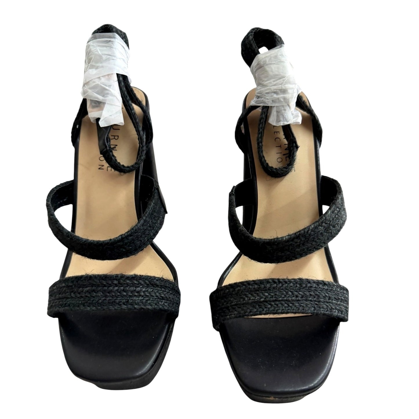Strappy Black Platform Block Heel Sandals With Braided Design Size 8