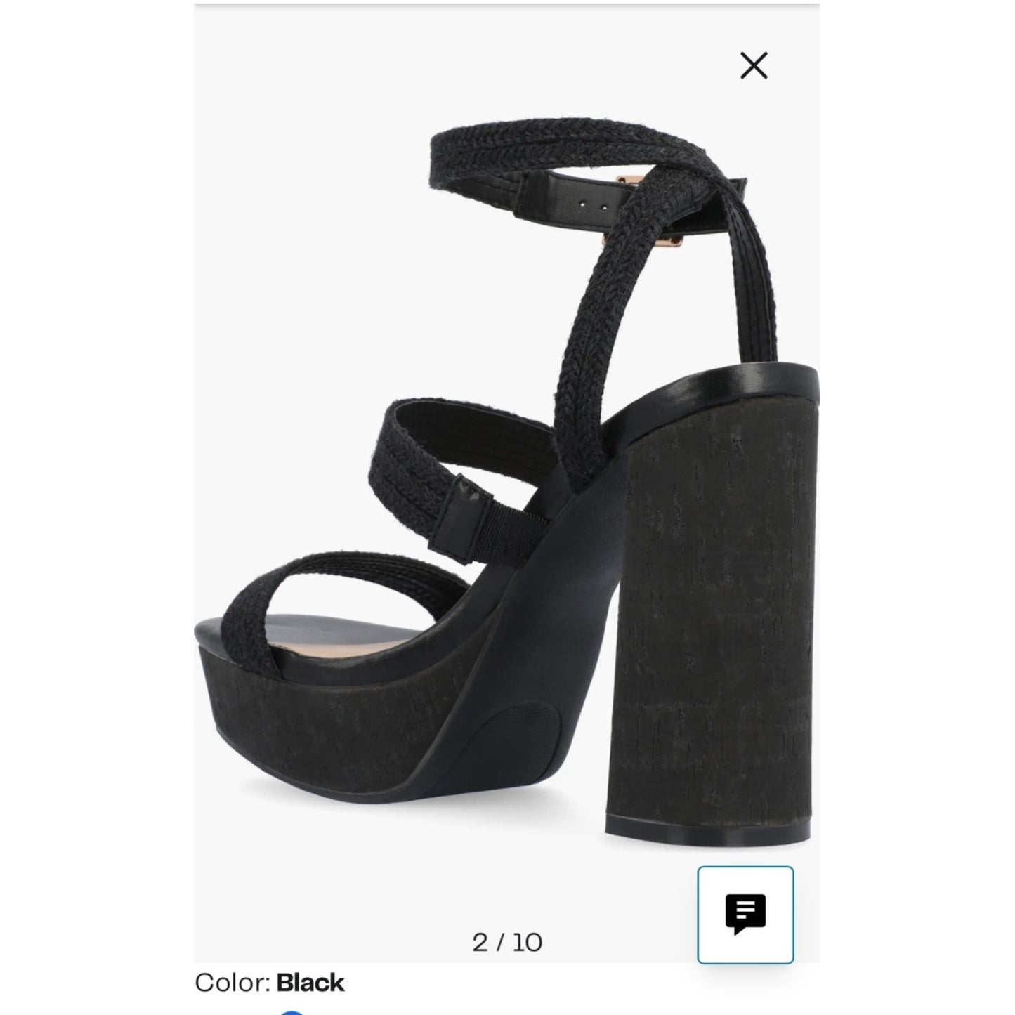 Strappy Black Platform Block Heel Sandals With Braided Design Size 8