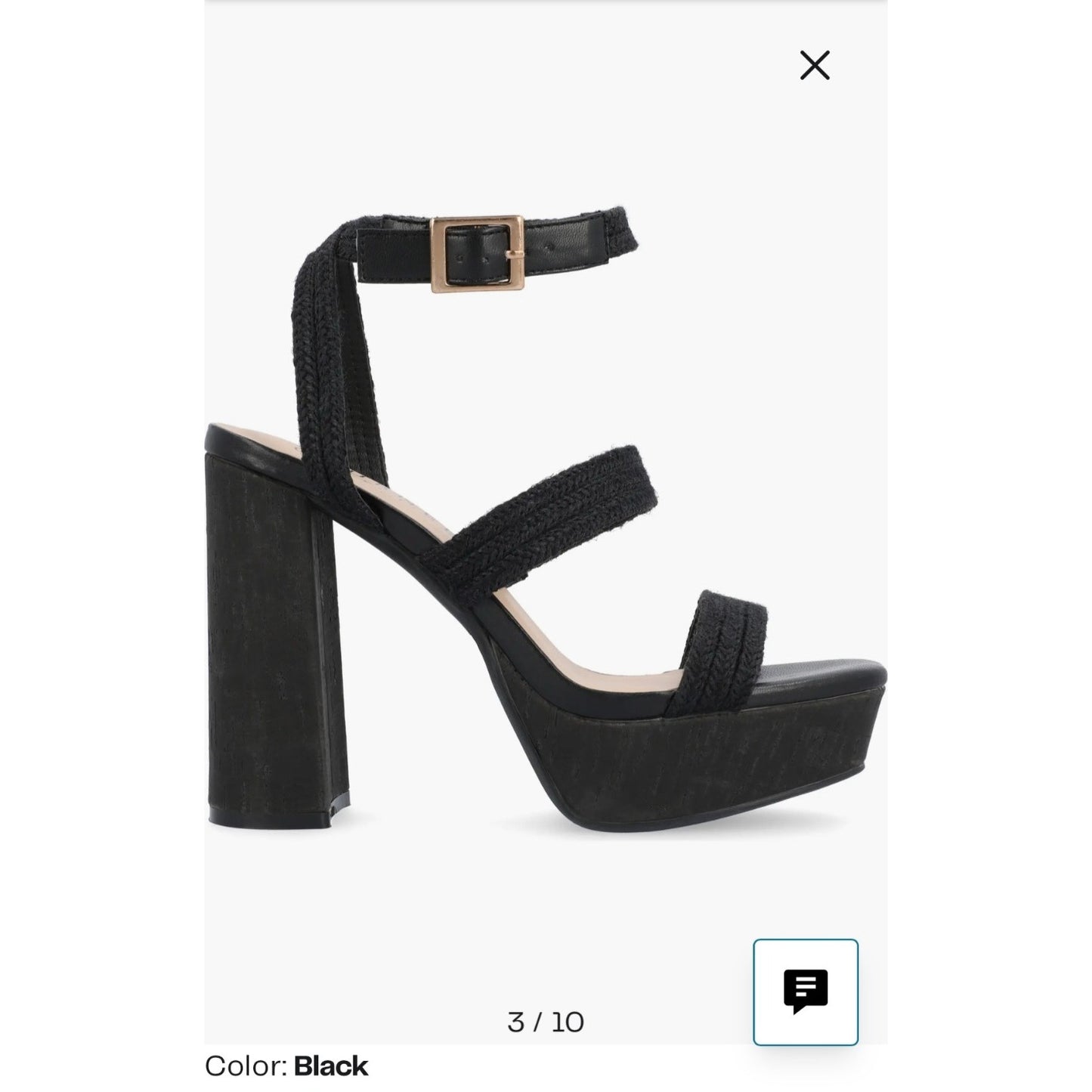 Strappy Black Platform Block Heel Sandals With Braided Design Size 8