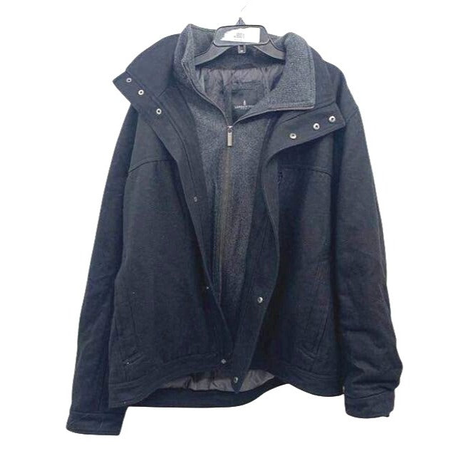 London Fog Men's Car Coat 2XT Zip-Up Bib Snap Collar Layered Black