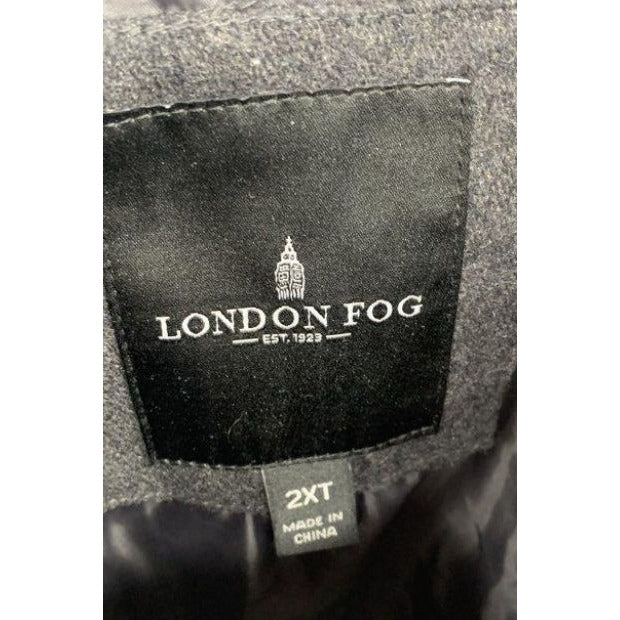 London Fog Men's Car Coat 2XT Zip-Up Bib Snap Collar Layered Black