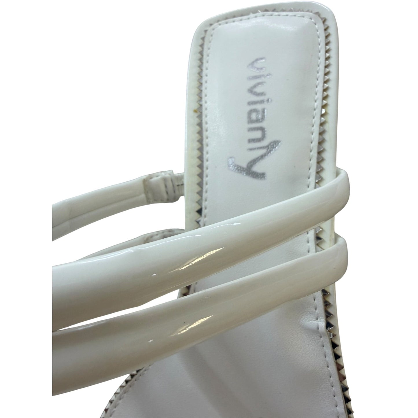 Viviany Square Toe Chunky Heel White Strappy Backless Sandals Size 8 NWB
