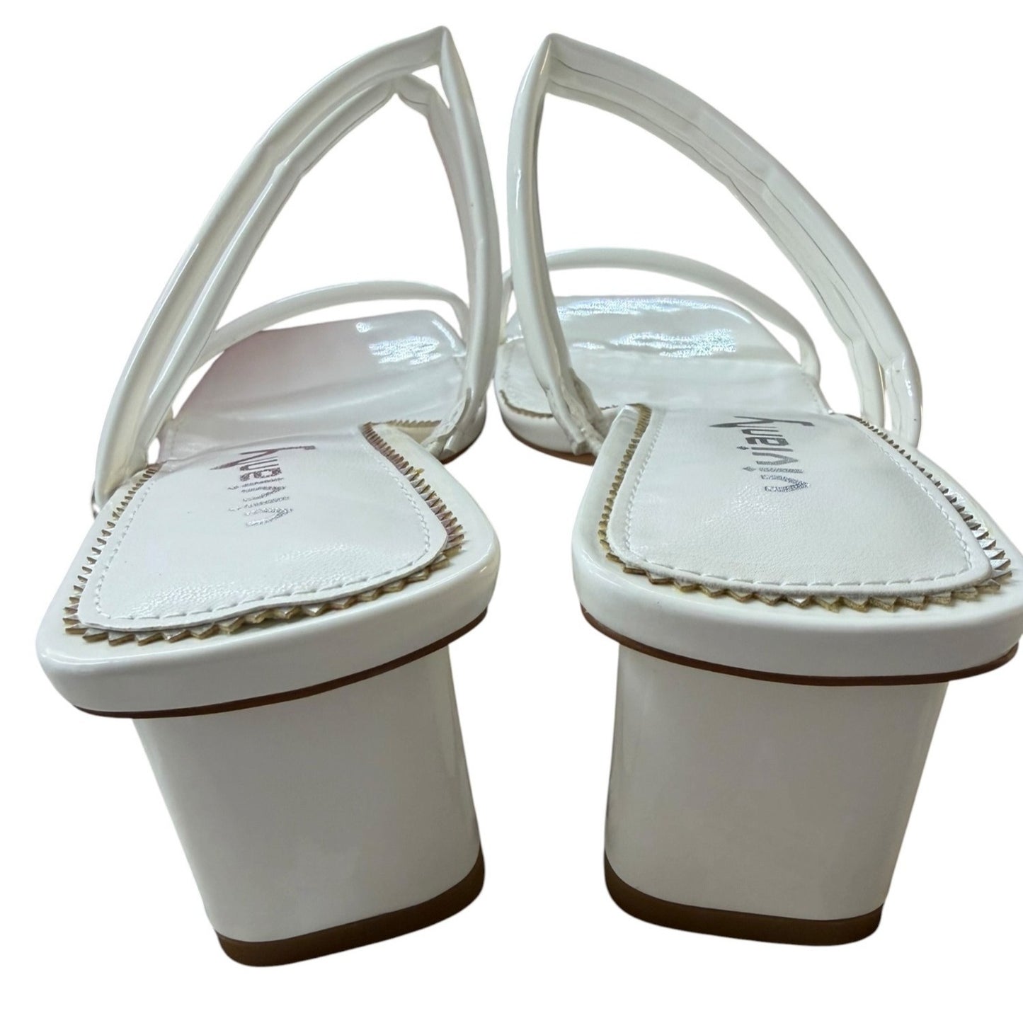 Viviany Square Toe Chunky Heel White Strappy Backless Sandals Size 8 NWB