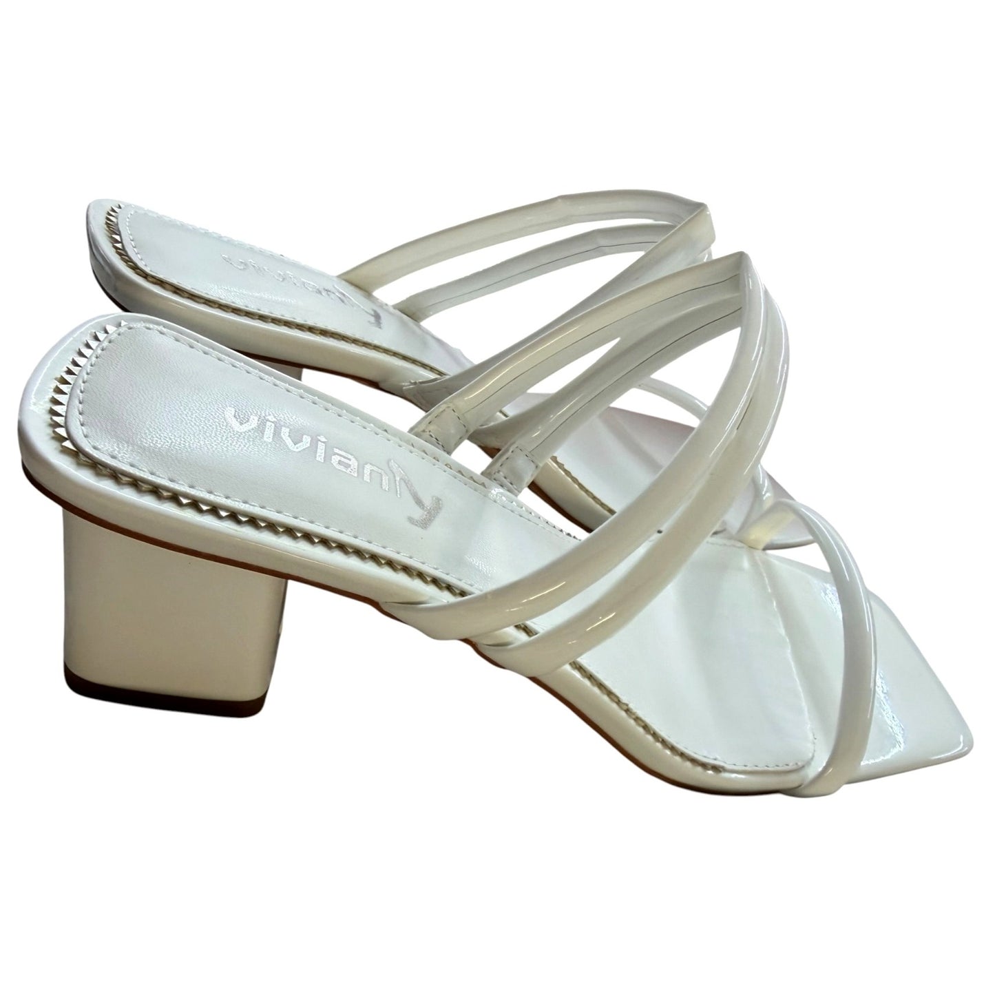 Viviany Square Toe Chunky Heel White Strappy Backless Sandals Size 8 NWB