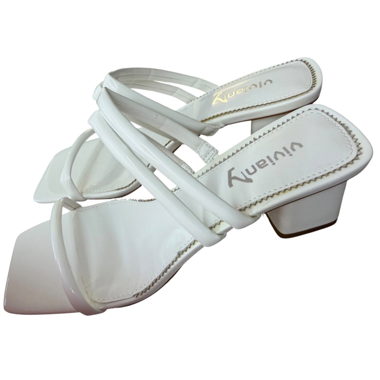 Viviany Square Toe Chunky Heel White Strappy Backless Sandals Size 8 NWB