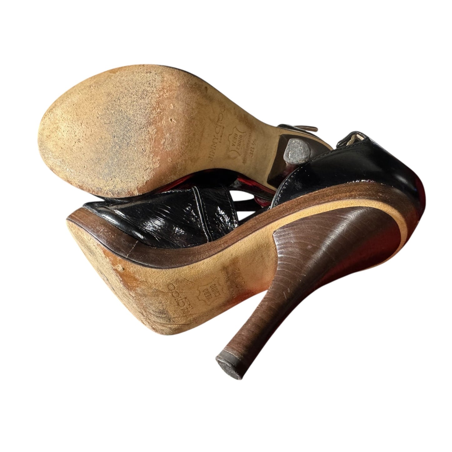 Jimmy Choo Black Patent Leather Open-Toe High Heel Sandals Womens 37.5/8.5