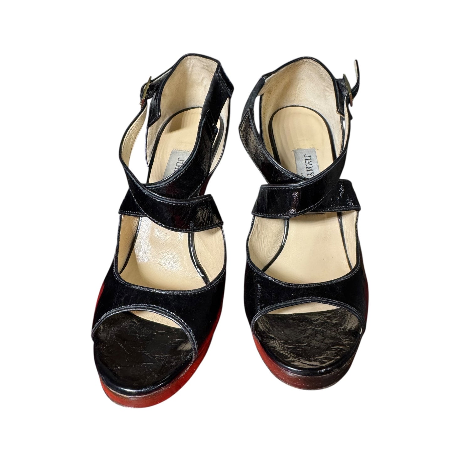 Jimmy Choo Black Patent Leather Open-Toe High Heel Sandals Womens 37.5/8.5