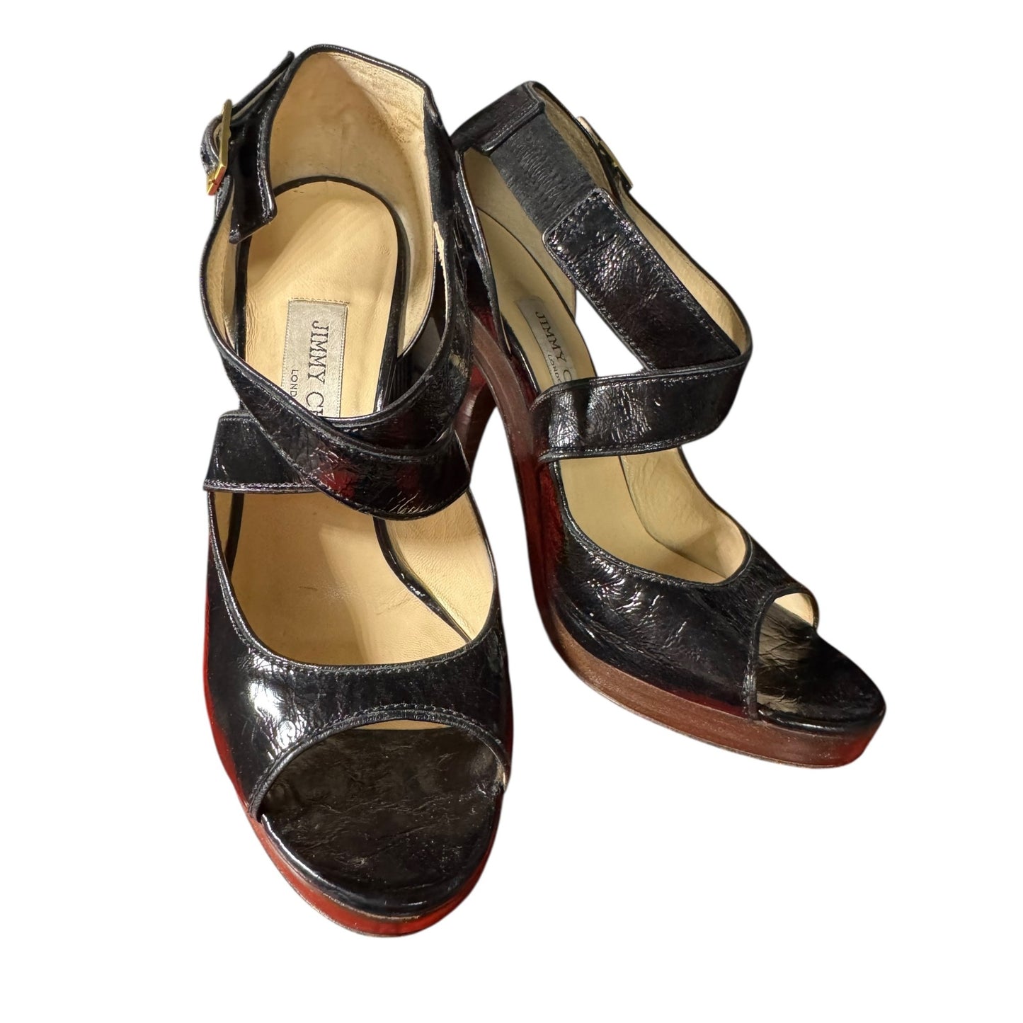 Jimmy Choo Black Patent Leather Open-Toe High Heel Sandals Womens 37.5/8.5