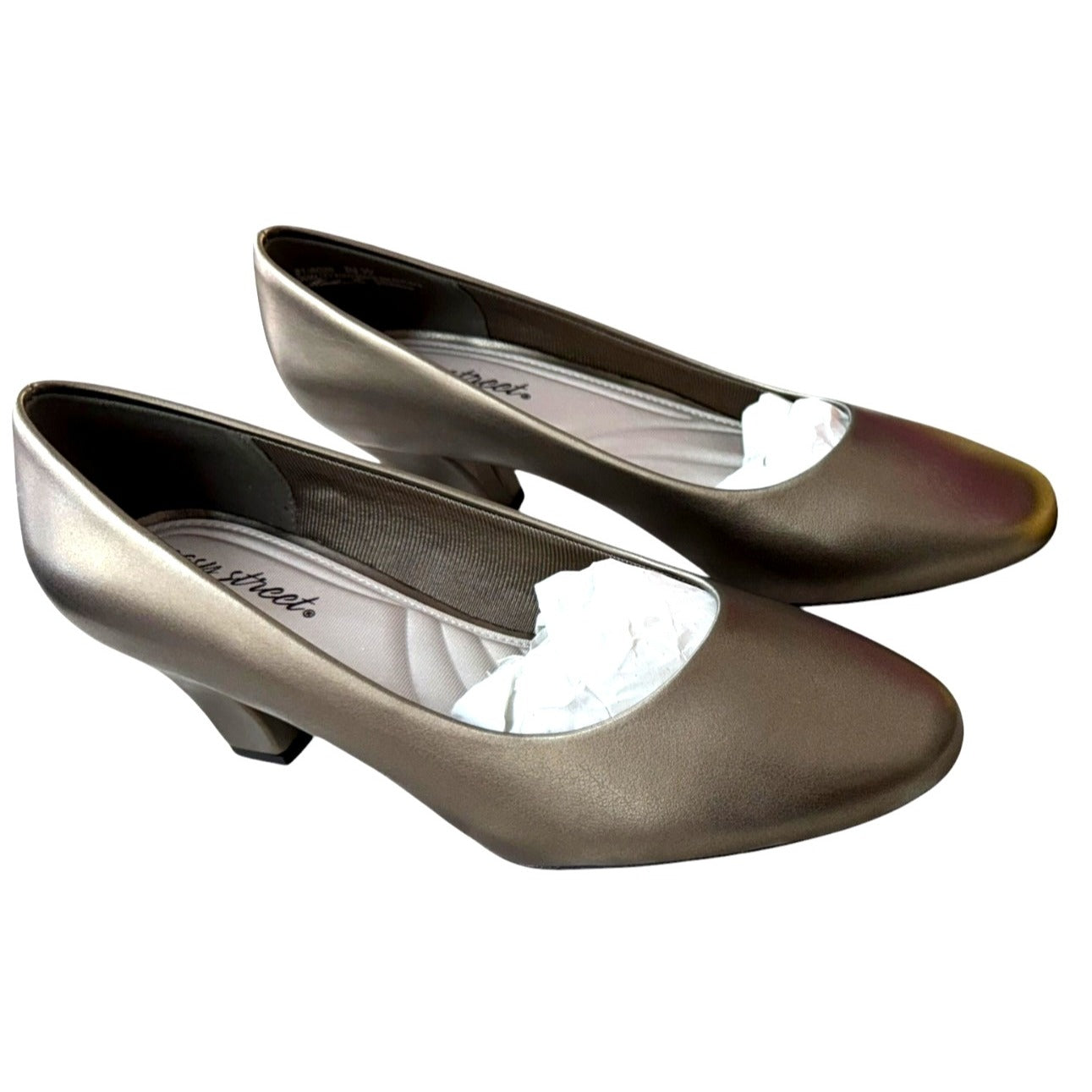 Easy Street Pewter Ballari Pumps 9.5W Block Heel Comfort Slip-On Women's Shoes NWB
