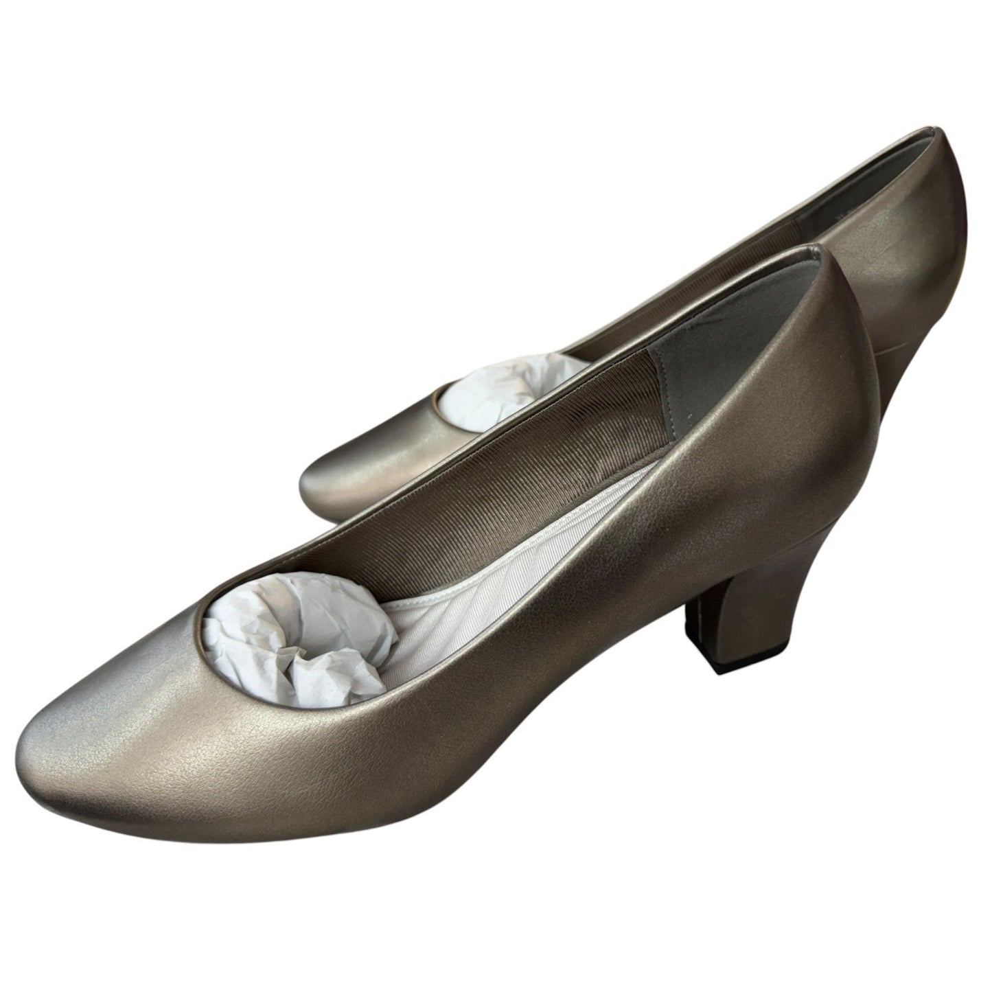 Easy Street Pewter Ballari Pumps 9.5W Block Heel Comfort Slip-On Women's Shoes NWB
