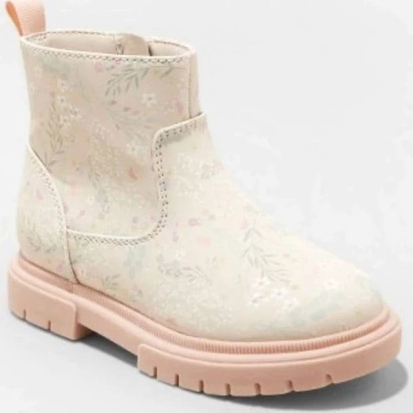 Cat & Jack Toddler Girls Floral Ankle Boots With Side Zipper size 5 NWOT