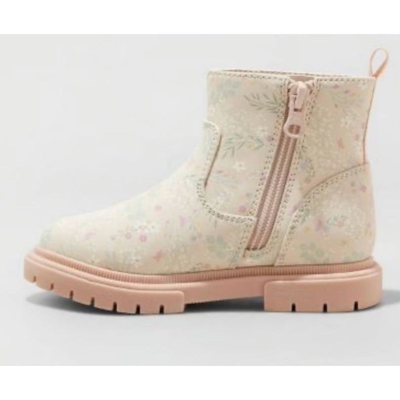 Cat & Jack Toddler Girls Floral Ankle Boots With Side Zipper size 5 NWOT