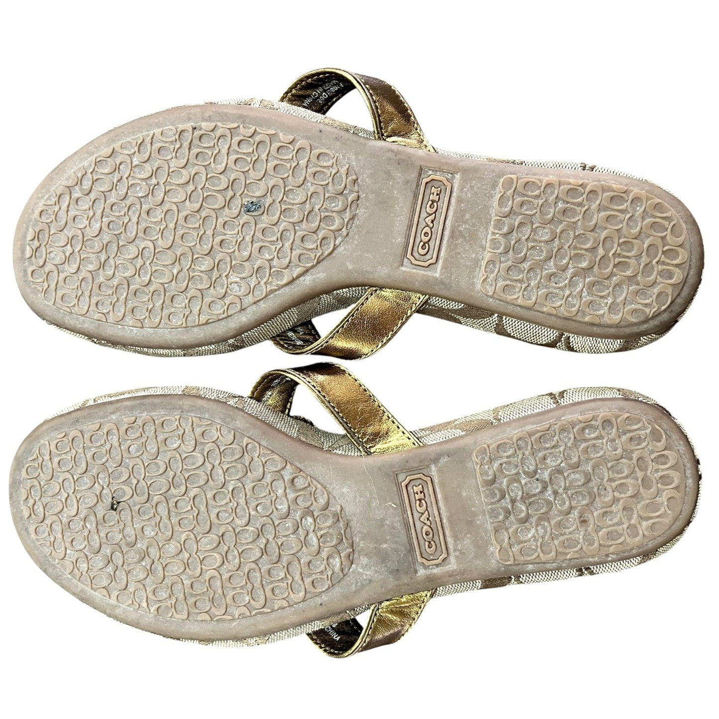 Coach Women's Signature Print Gold Floral Thong Sandals Size 8.5