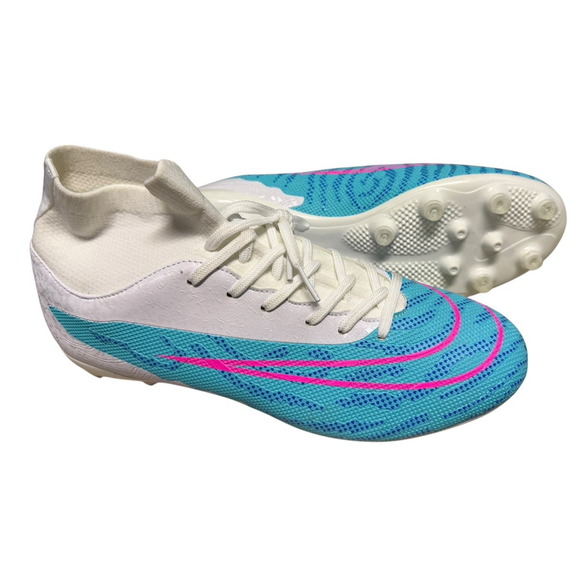Soccer Cleats For AG/FG Fields White & Blue Size 8.5 US