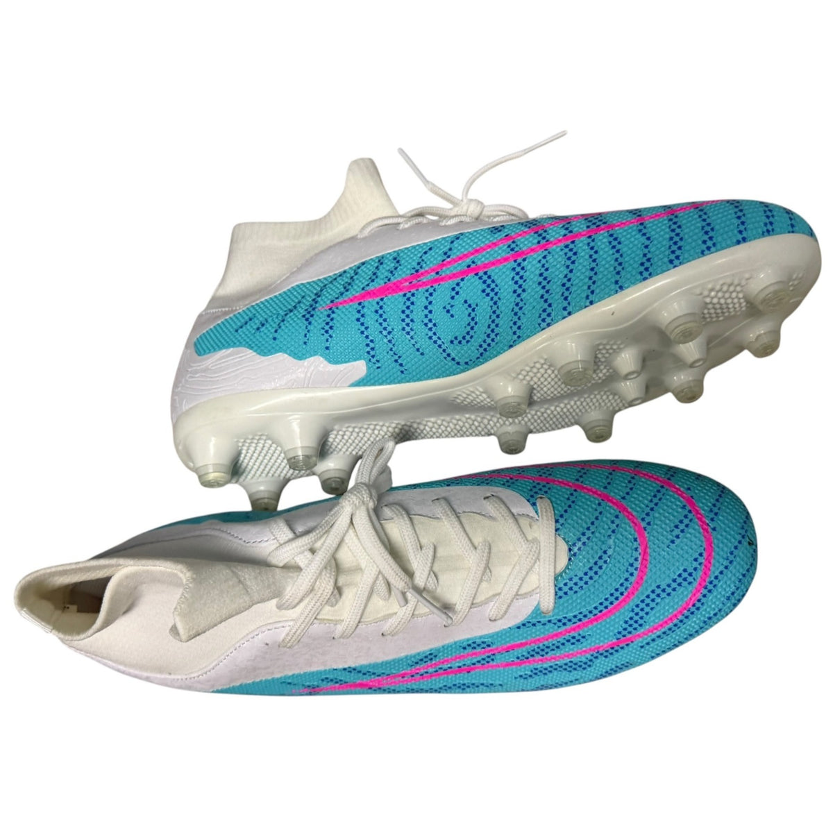 Soccer Cleats For AG/FG Fields White & Blue Size 8.5 US