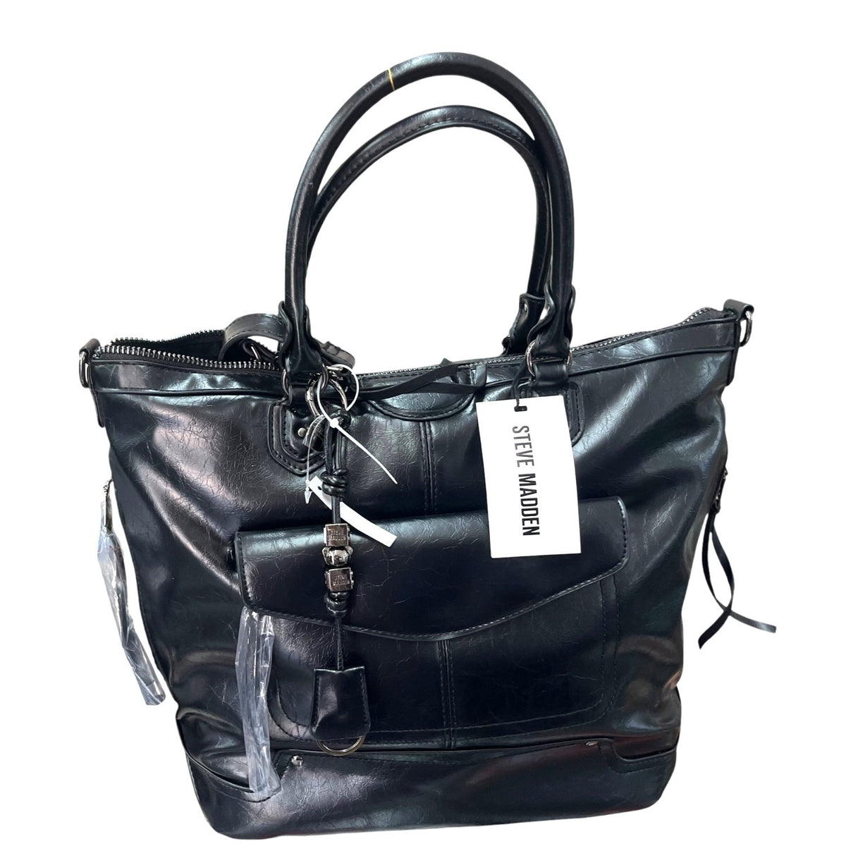 Steve Madden Black Faux Leather Tote Bag