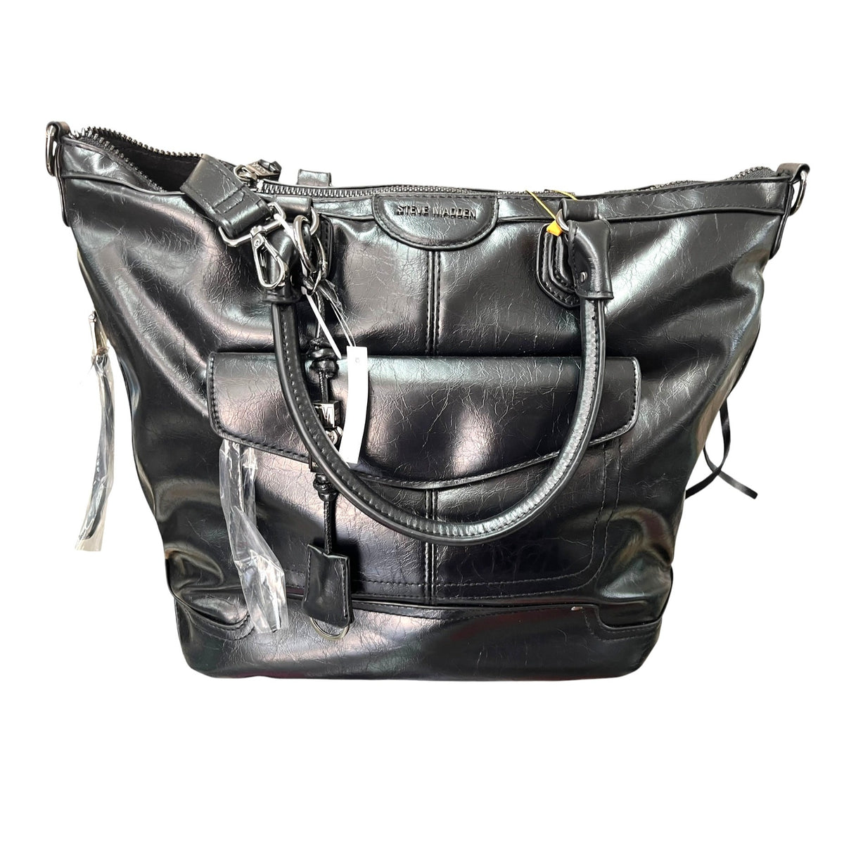 Steve Madden Black Faux Leather Tote Bag