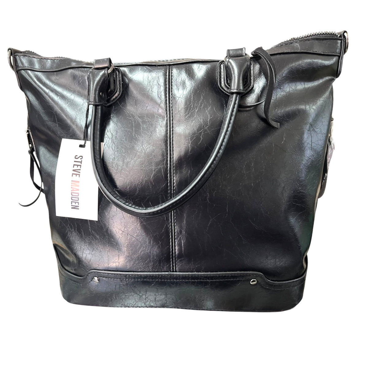 Steve Madden Black Faux Leather Tote Bag