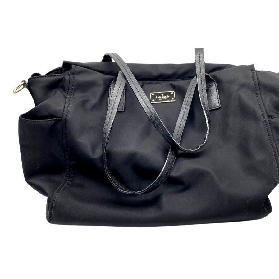 Kate Spade Black Nylon Diaper Bag With Leather Straps & Multiple Pockets
