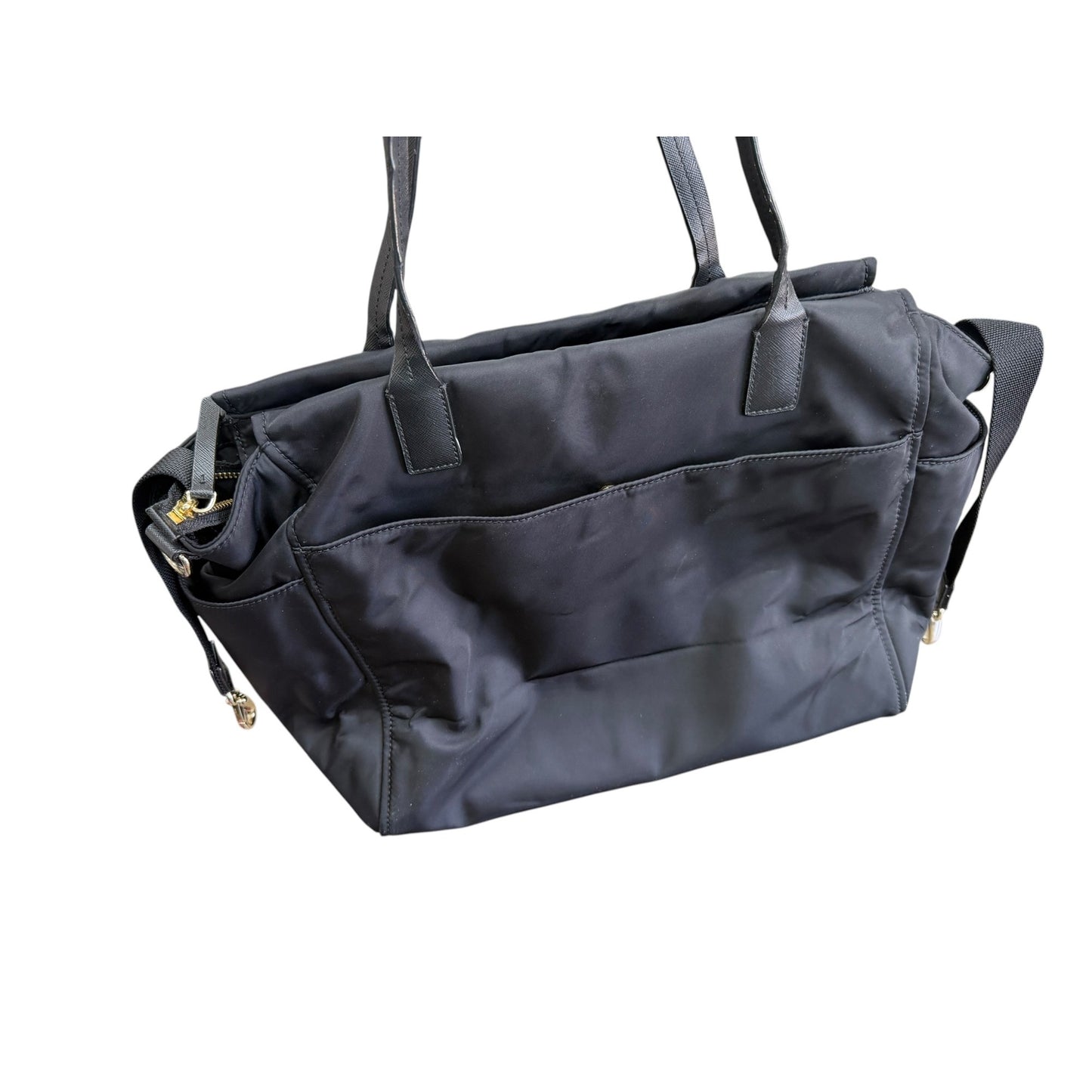 Kate Spade Black Nylon Diaper Bag With Leather Straps & Multiple Pockets