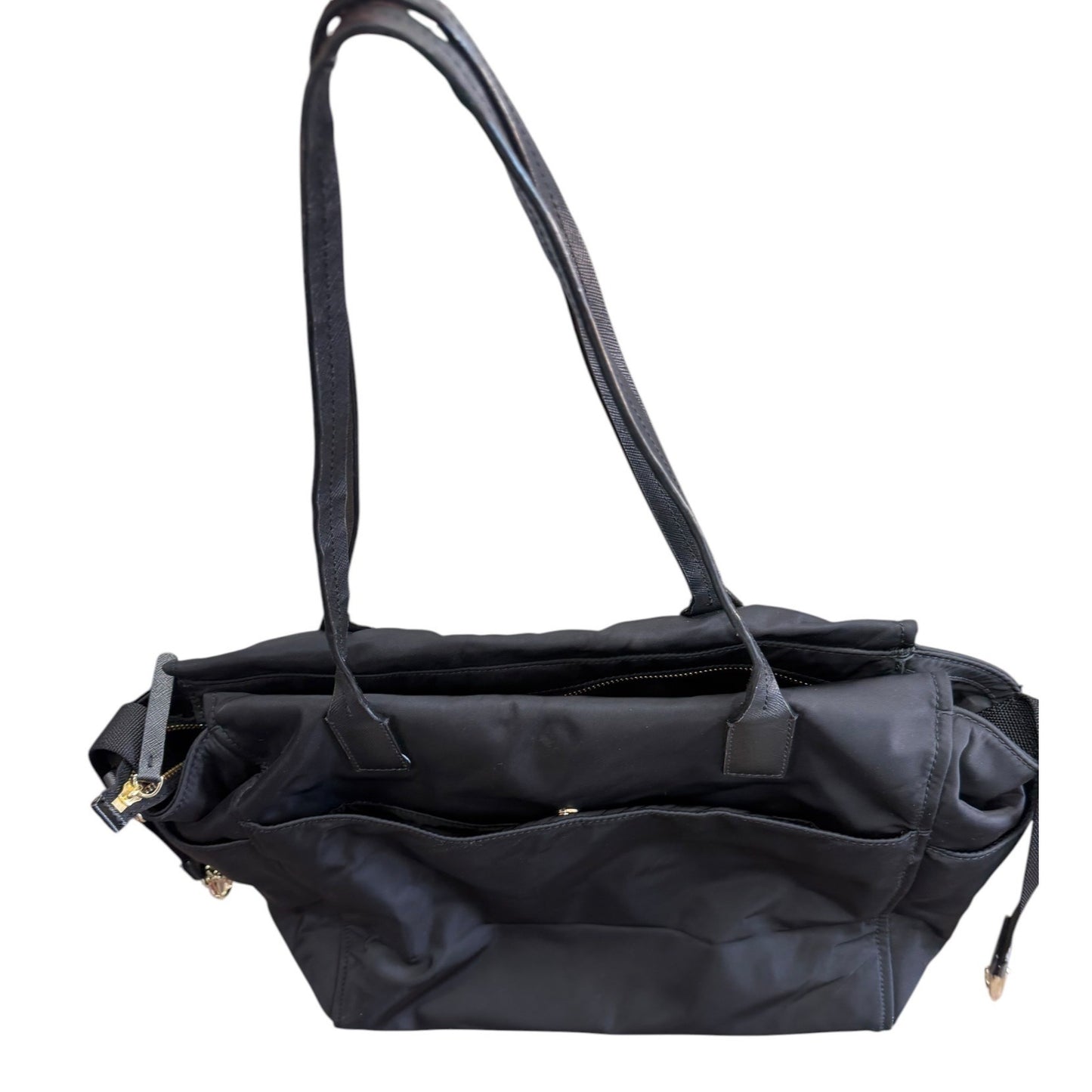 Kate Spade Black Nylon Diaper Bag With Leather Straps & Multiple Pockets