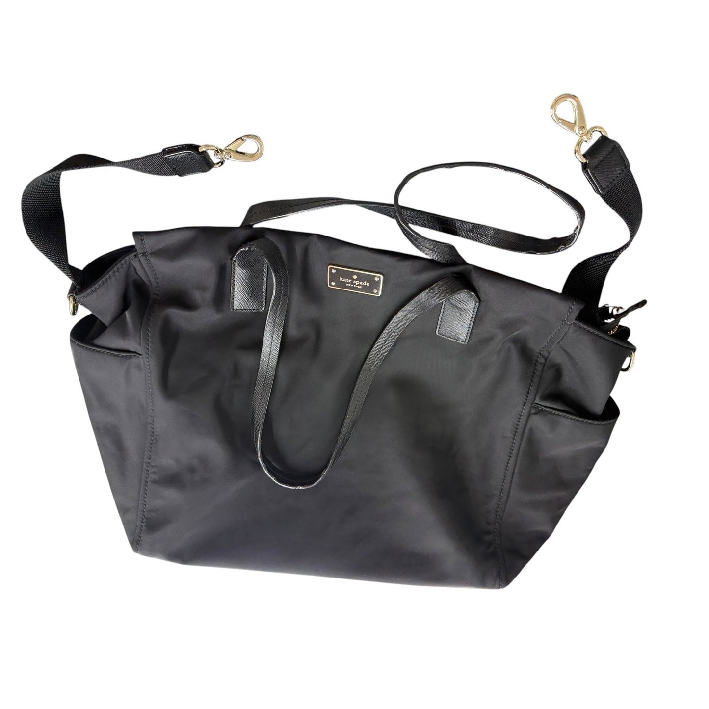 Kate Spade Black Nylon Diaper Bag With Leather Straps & Multiple Pockets