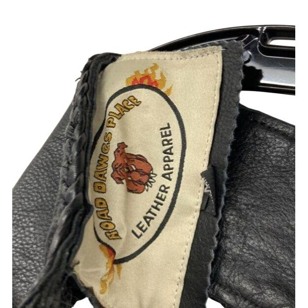 Road Dawgs Place Women's Black Leather Motorcycle Chaps With Rose Cutout Design & Fringe Detail Medium