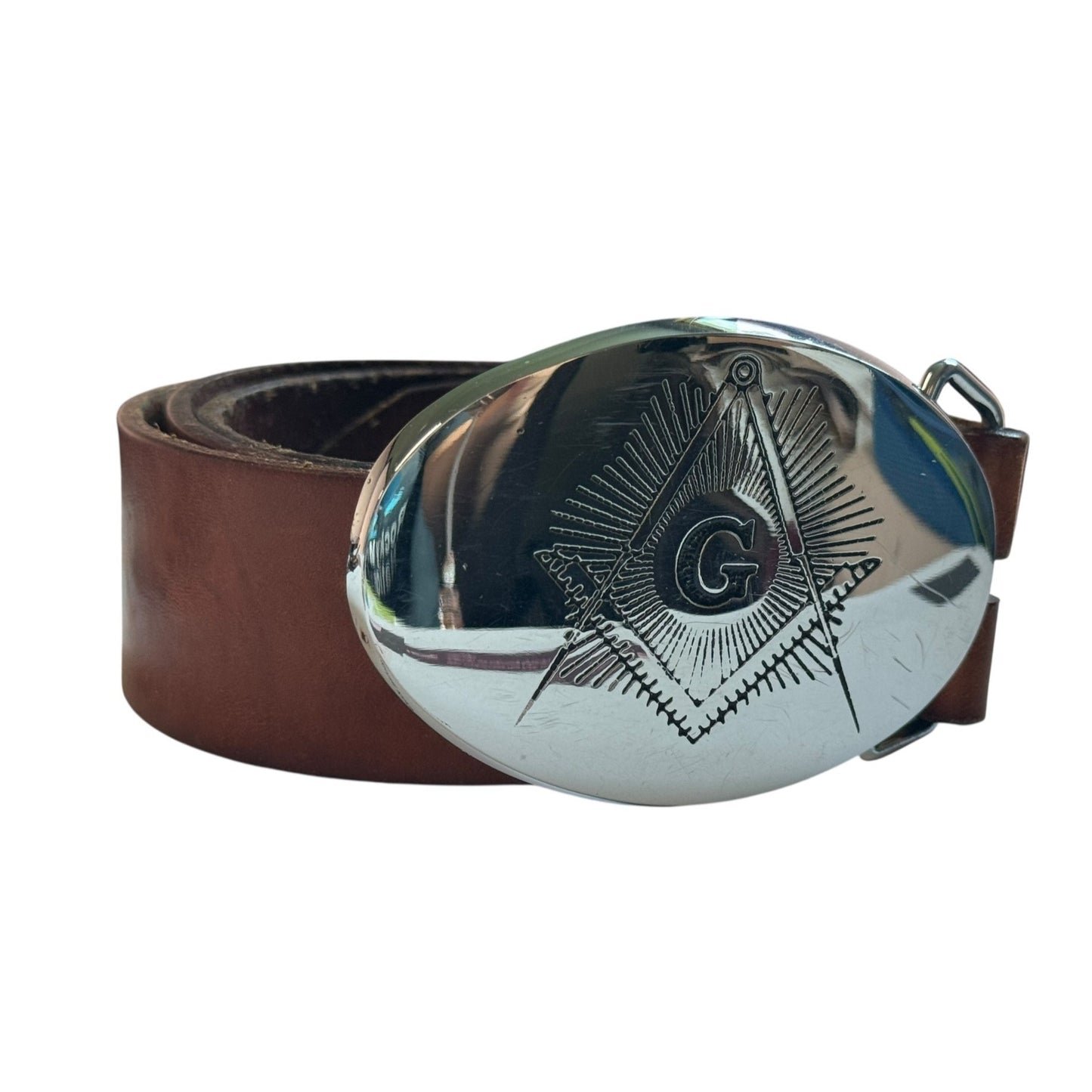Levi Leather Belt with Solid Brass Masonic Freemasons Belt Buckle