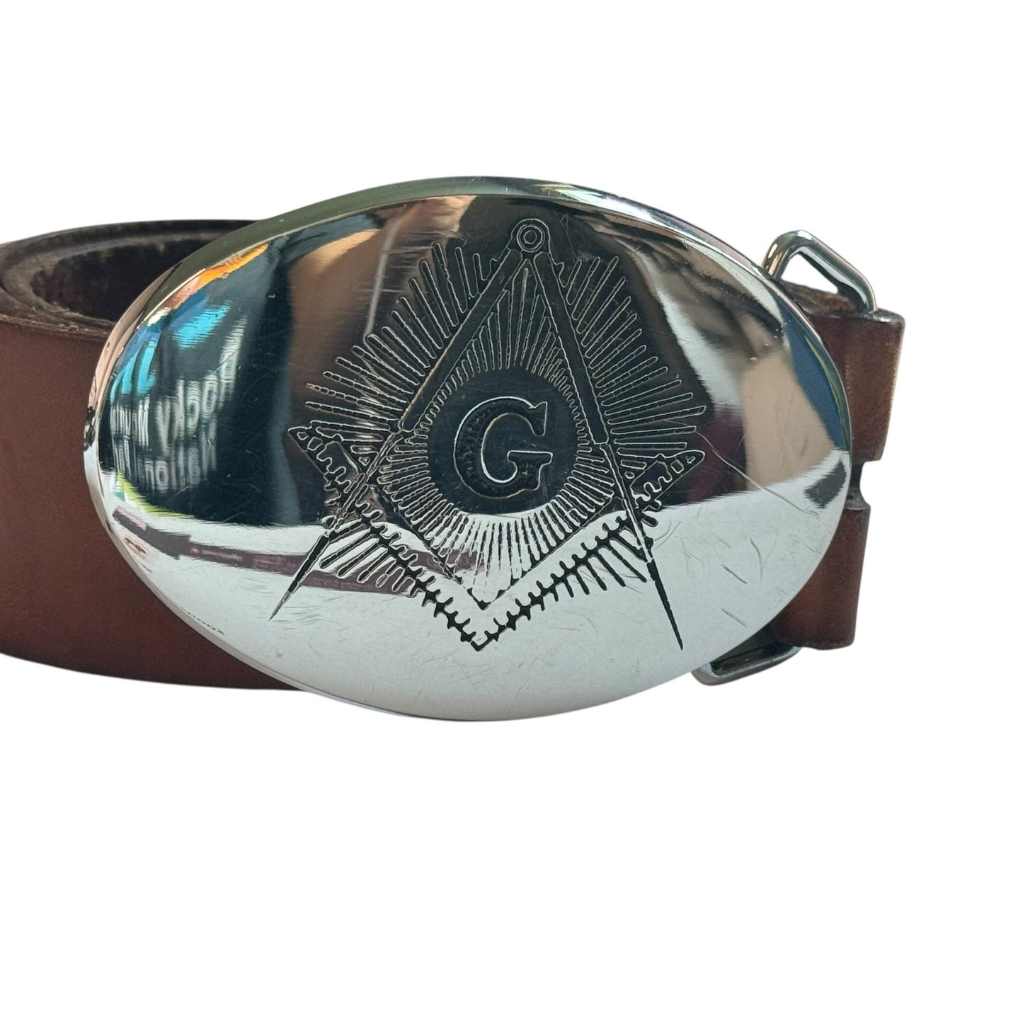 Levi Leather Belt with Solid Brass Masonic Freemasons Belt Buckle